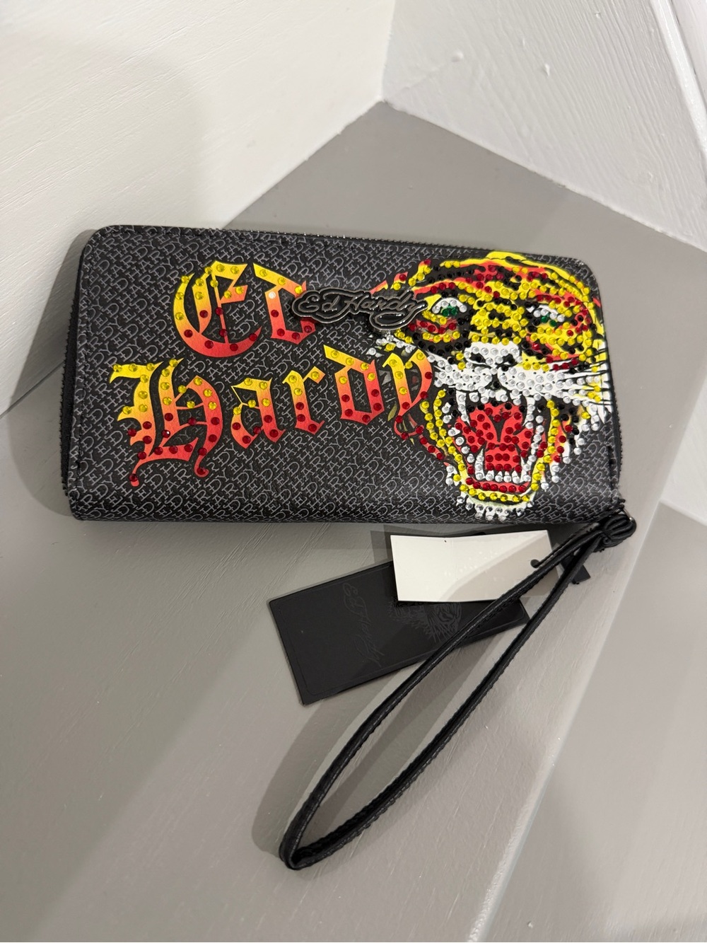 Ed Hardy Black Wallet with Yellow Red Tiger Design